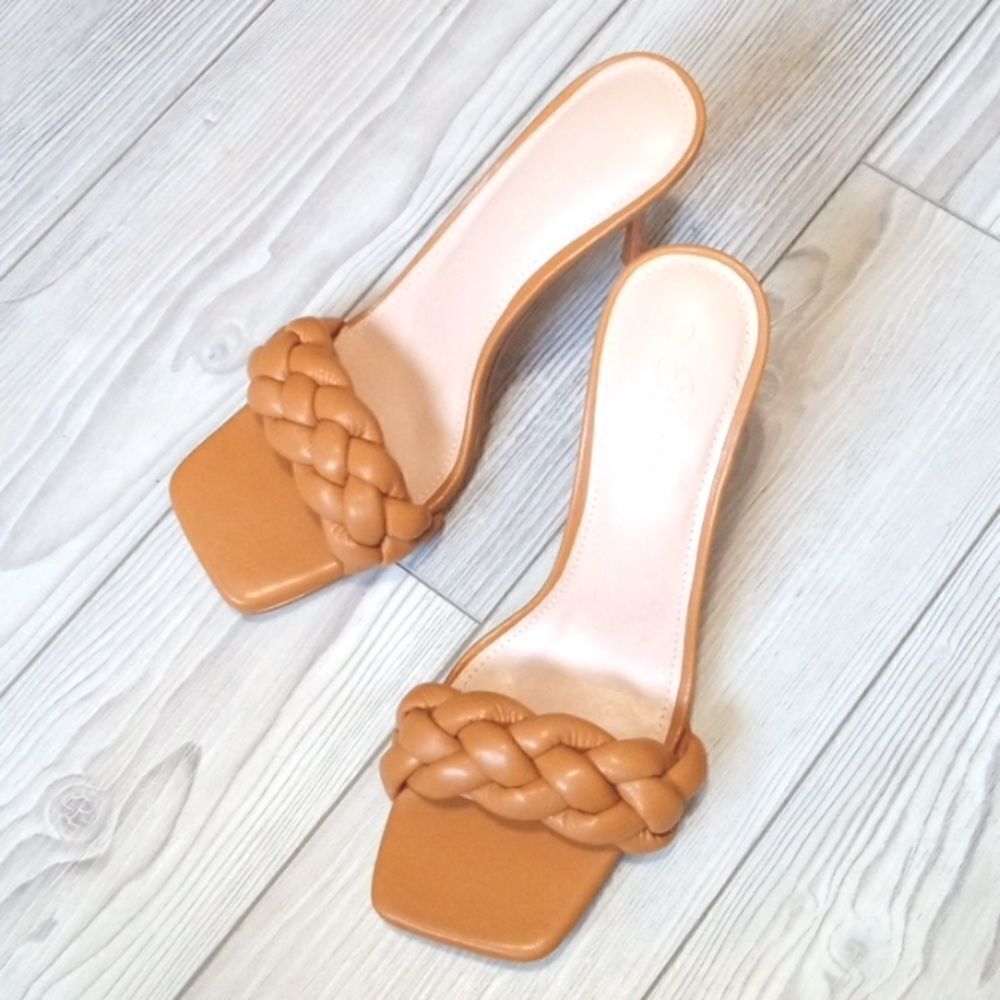 (60-4121) Ermonn Womens Square Open Toe Heeled Sandals Sz 9.5